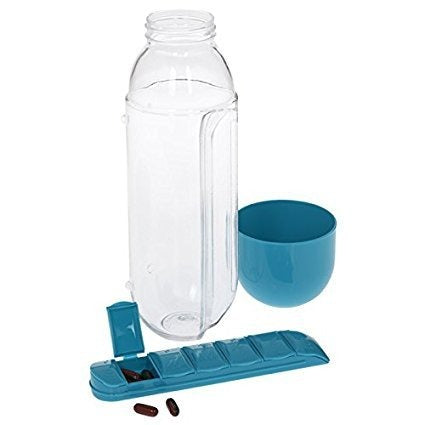 2-in-1 Medicine Organizer with Water Bottle – 7 Days Pill Box,