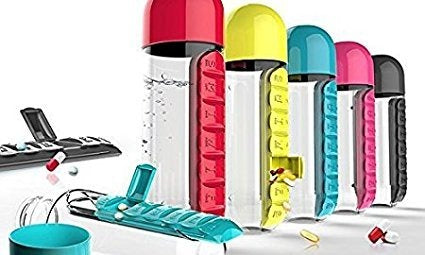 2-in-1 Medicine Organizer with Water Bottle – 7 Days Pill Box,