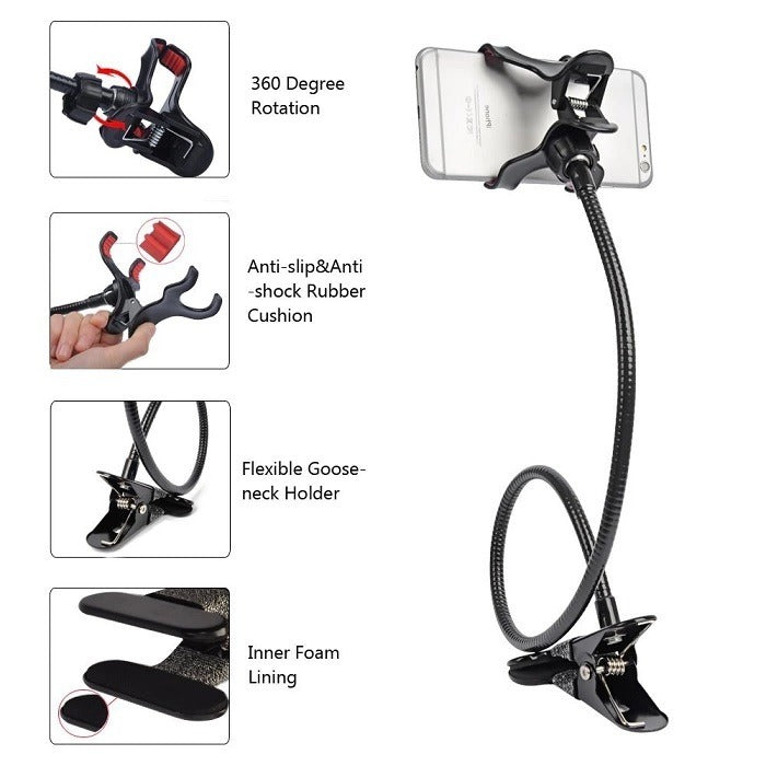High Quality Mobile Phone Stand  360° Rotating Flexible Holder  Powerful Grip Bedside Lazy Snake Stand